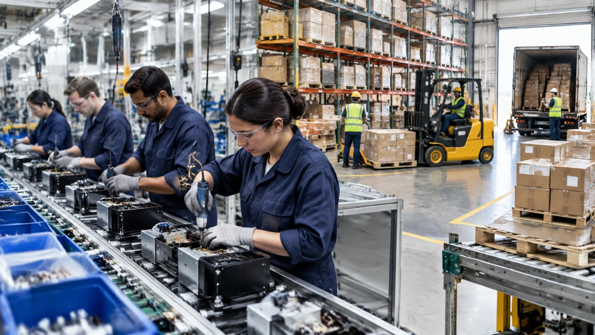 factory workers assembling products