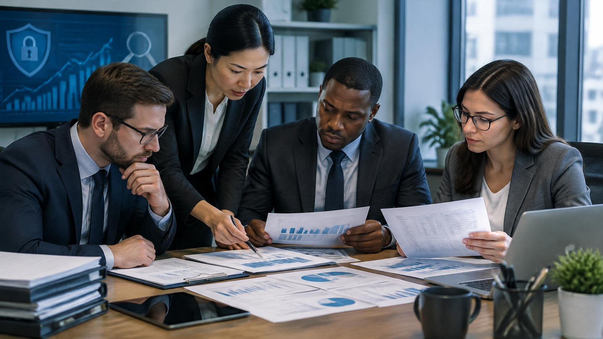 team reviewing financial data